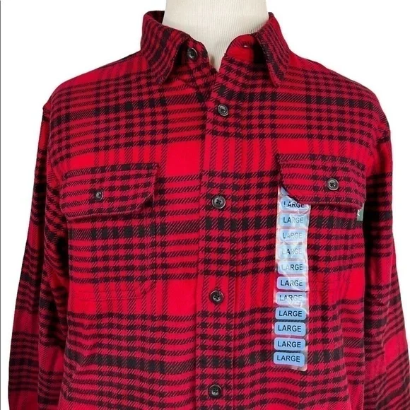 Woolrich Men’s Black and Red Long Sleeve Casual Brawny Flannel Shirt